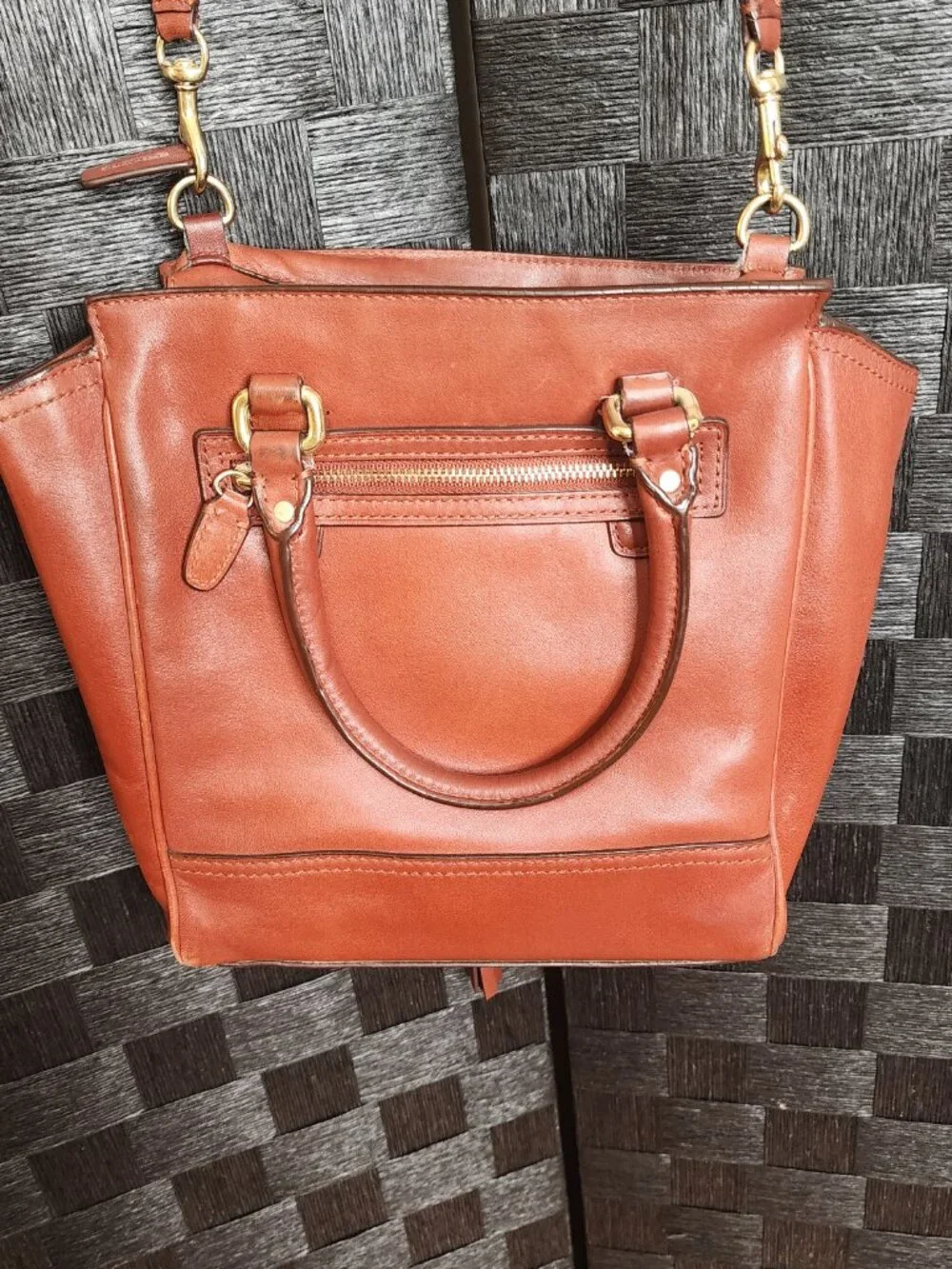 COACH Mini Tanner Legacy Cognac Leather Crossbody Satchel Bag Purse